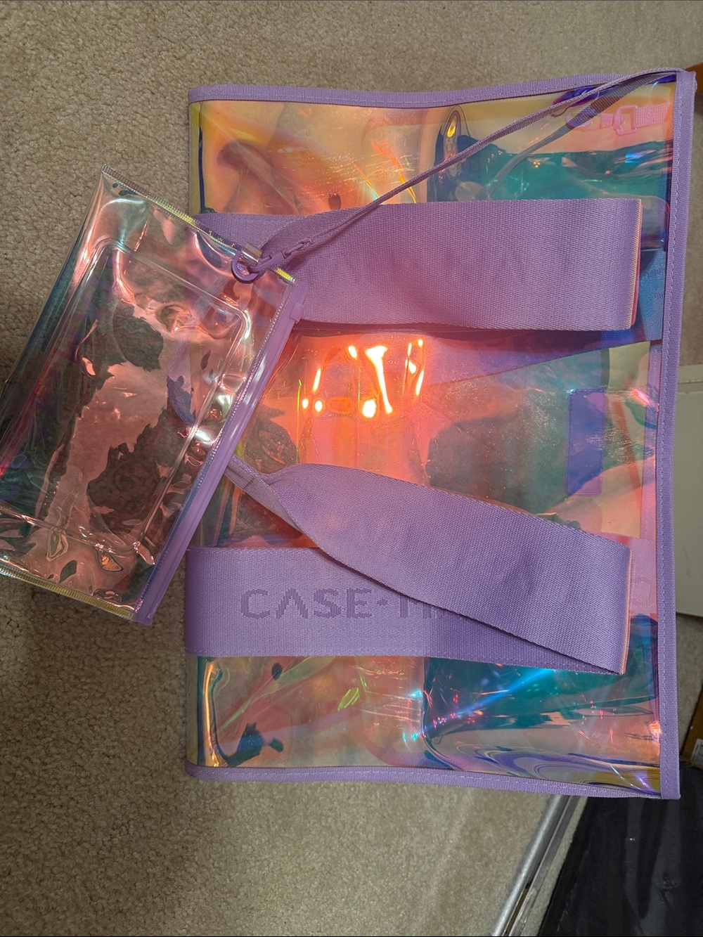 Iridescent Holographic Tote with Lavender Straps- casemate